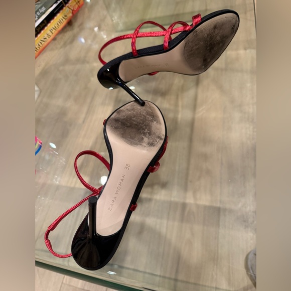 Zara Elegant Red and Black Strappy Heels - Picture 3 of 3